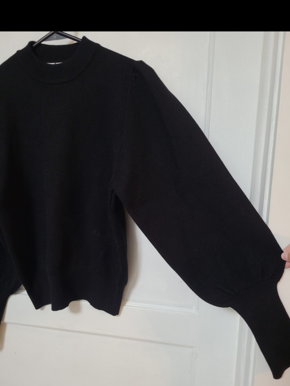 New Zara Black Puff-Sleeve Mock Neck Sweater Medium - Picture 4 of 5
